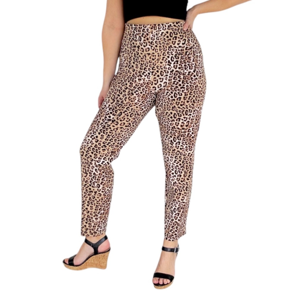 Chico’s black tan leopard print high rise stretch pants size 2 US 12